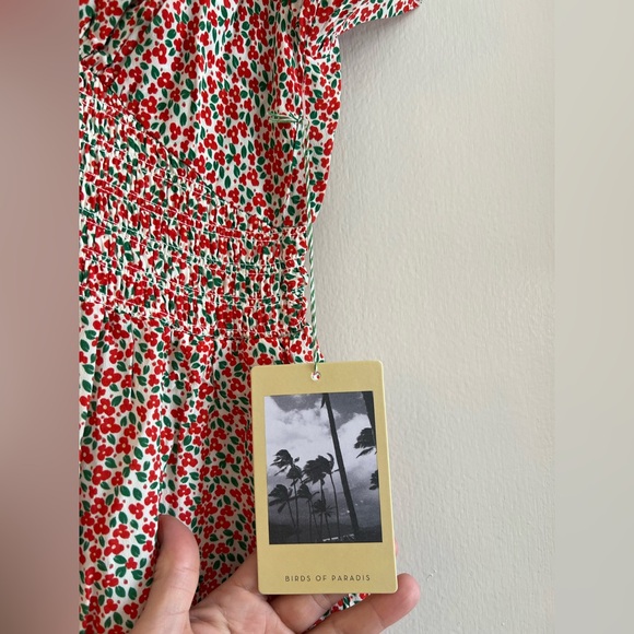 New! Trovata Birds of Paradis Camilla Dress Carmine Ditsy Mini Floral Red Green - Picture 9 of 15